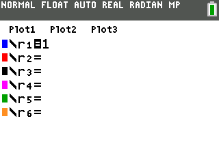 TI-84 r= screen in polar mode with r1 set to 1